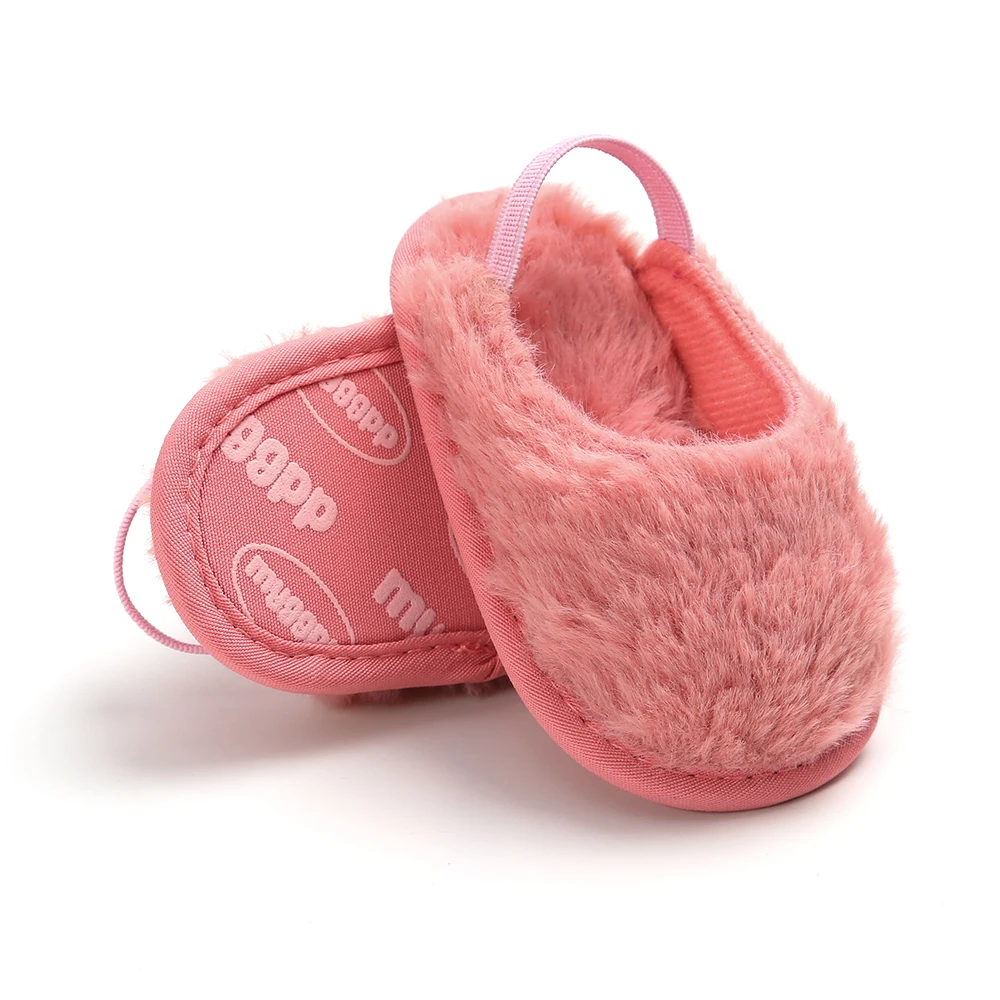 Hot selling faux fur Soft sole slip on slippers infant sandals baby girl shoes