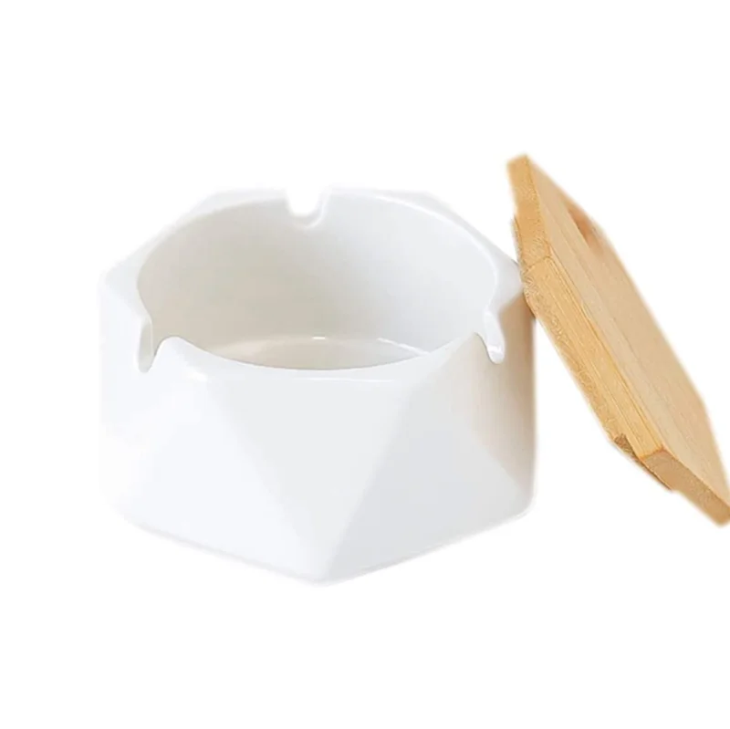 Nordic style ceramic cigar smoking ashtray with bamboo lid