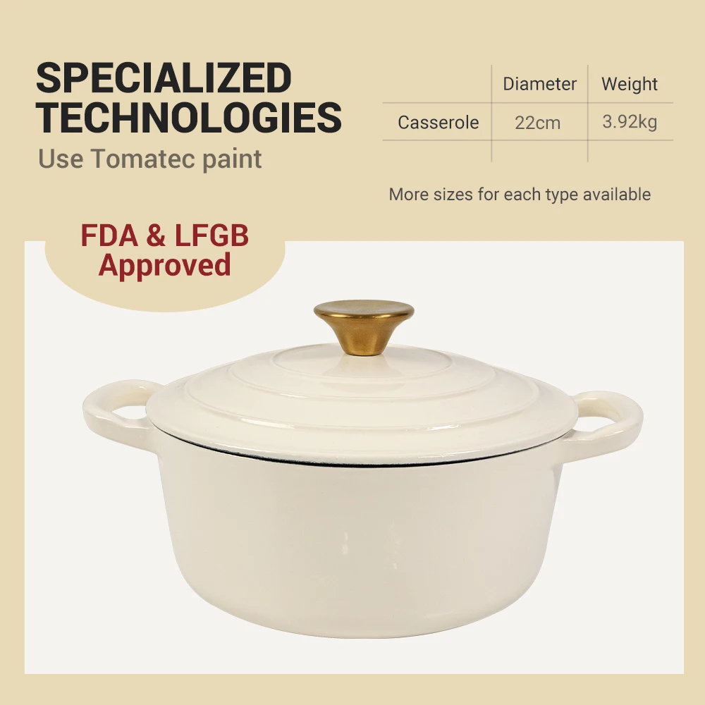 Cookercool hot sell cast iron white enamel nonstick kitchen cookingware pots sets with Gold
