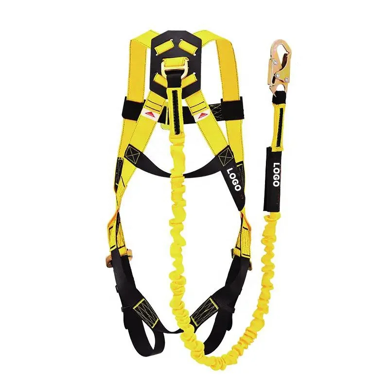 ANSI Z359.11 certified polyester webbing fall protection full body safety harness with energy shock absorber lanyard