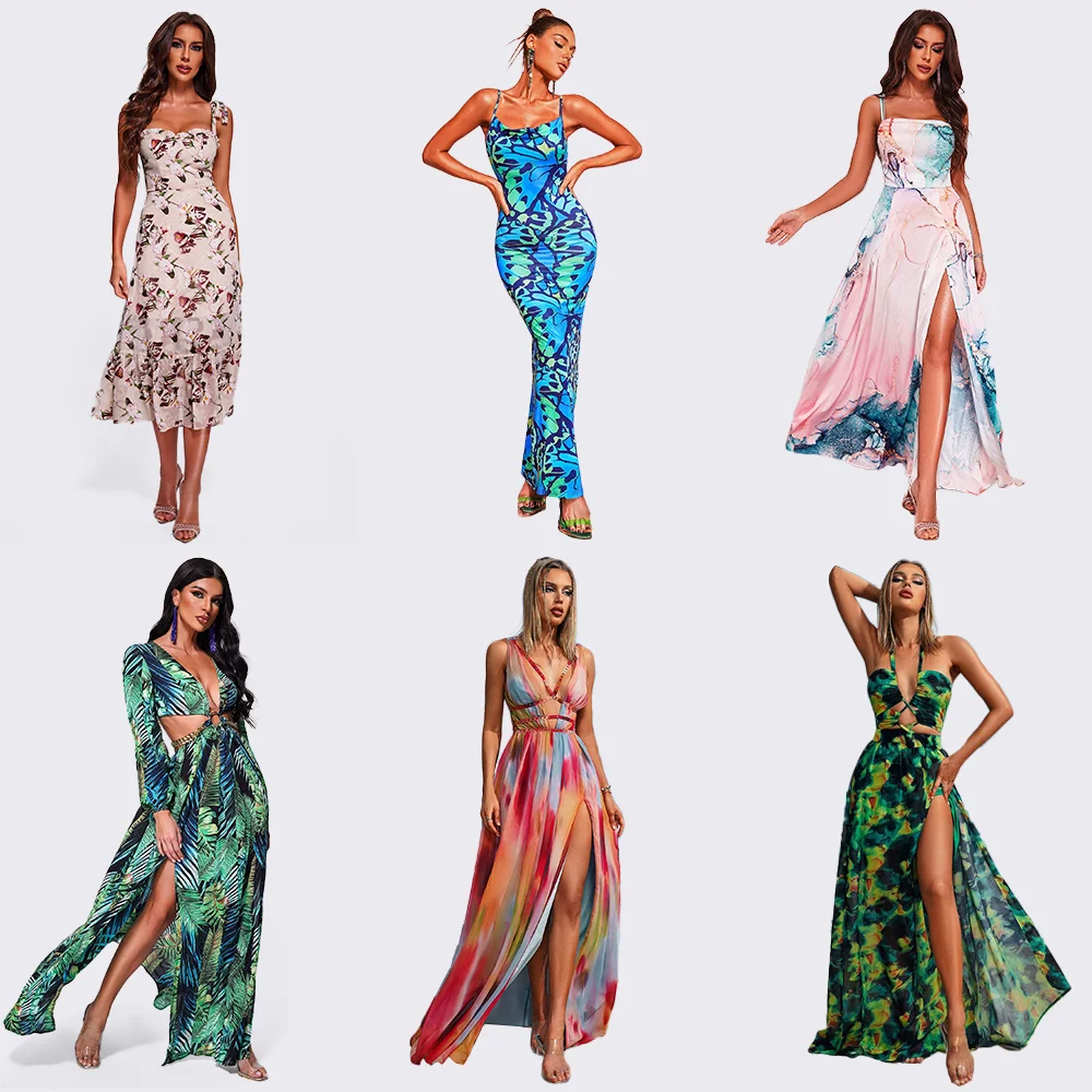 BEISHI New Arrival Women Polyester Casual Summer Loose A Line Floral Chiffon Midi Dress Corset