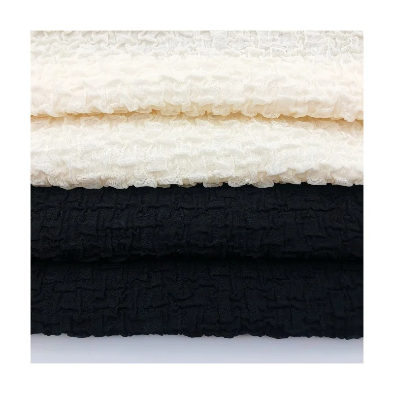 Hot sales crinkly texture 230gsm 95% polyester 5%spandex piece dyed crepe bubble jacquard fabric  for clothing dress