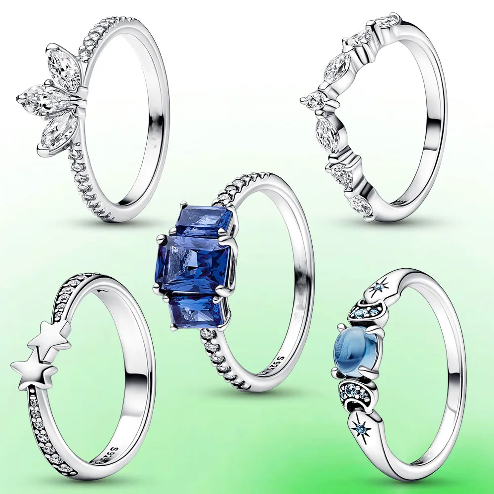 925 Silver double heart Snowflake Crown Magic lamp Fairy tale Princess Jasmine ring Thai silver style jewelry