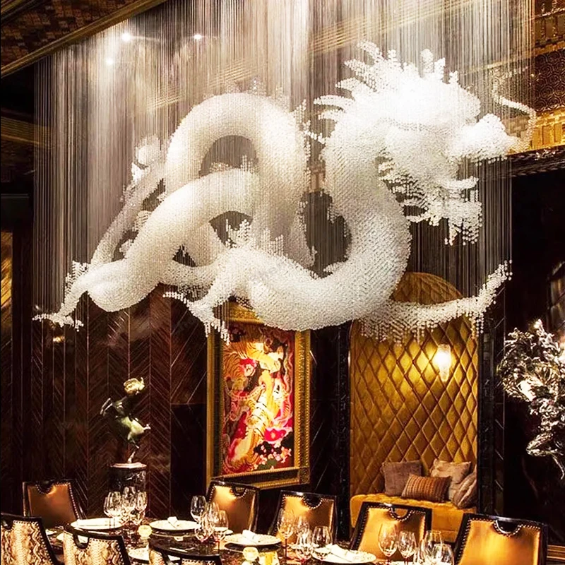Custom Modern Luxury Crystal Decorative Dragon and Humanoid Animal Shaped Chandelier Large Hotel