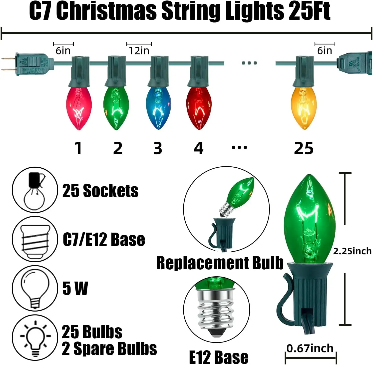 Tungsten wire Wholesale  Replacement C7 Christmas Light Bulbs E12 Sockets  Kids Room Wedding Party Decor for Outdoor String