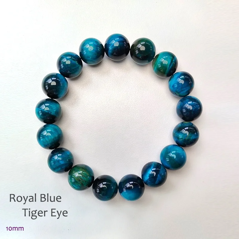 Wholesale 12mm Royal Blue Tiger Eye Stone Korea Elastic Band Handmade Spiritual Beads Bracelets