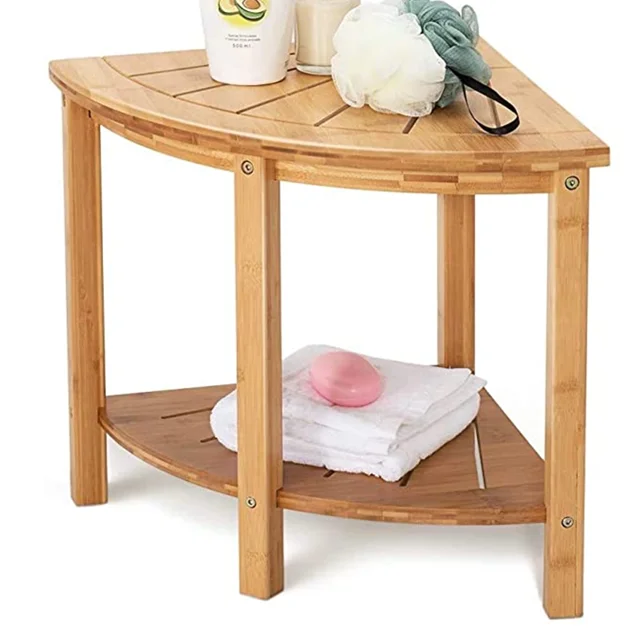 Bamboo Spa Bench Storage Wood Seat Stool Foot Rest Shaving Bamboo Shower Stool For Shampoo Towel
