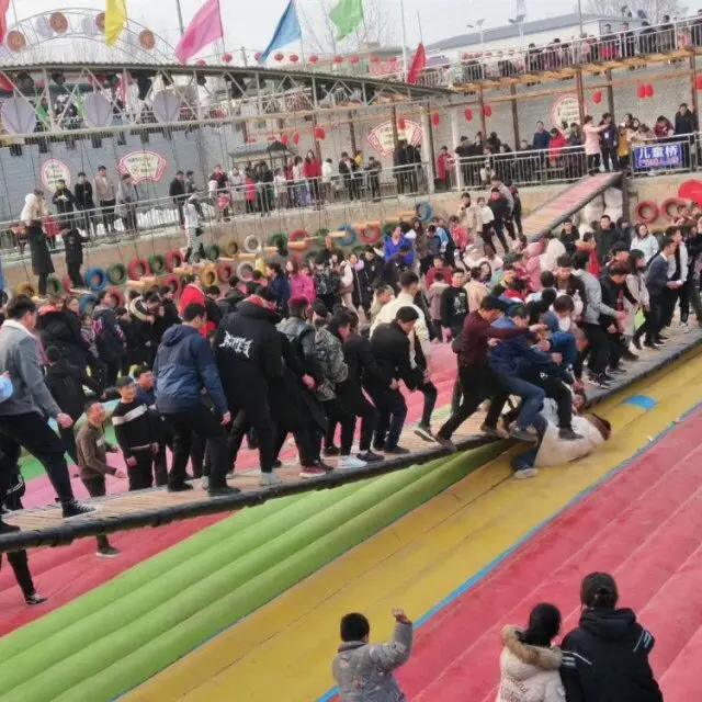 Support customized Swing bridge with a bouncer playground for younge people,water park entertainment equipment