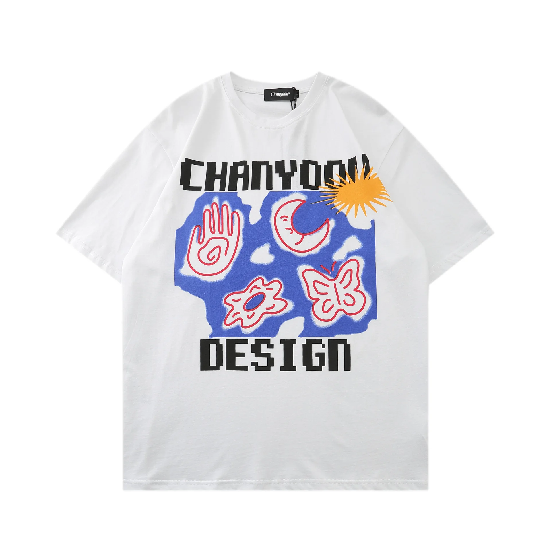 Summer Short-sleeved  Fold Round Neck Clothes Mercerized Cotton T-shirt Simple T-shirts Bright Blue T-shirt