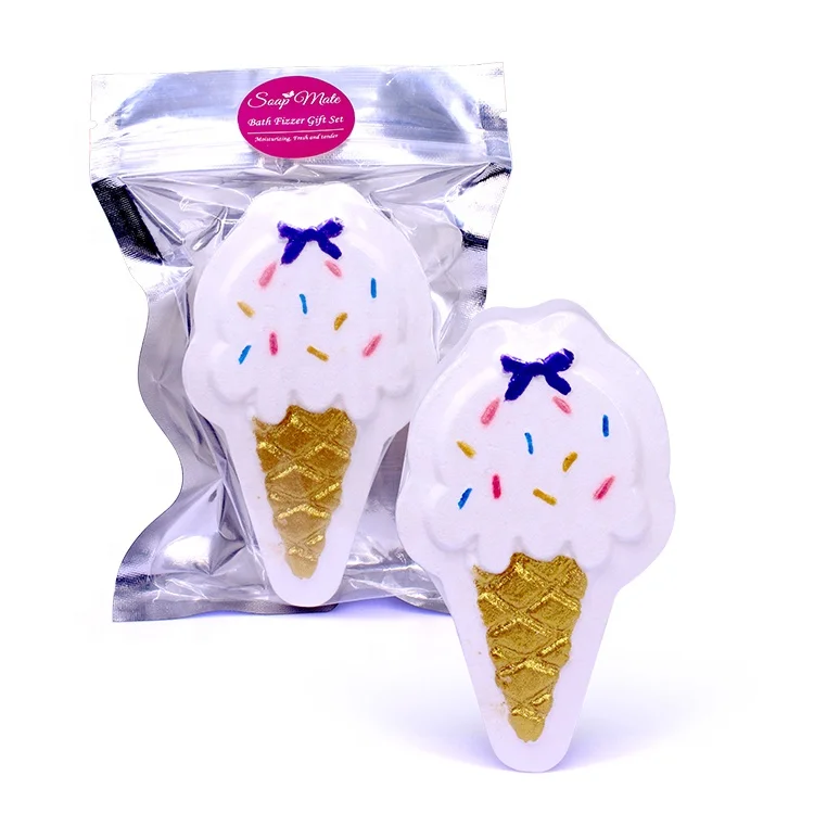 OEM Organic Essential Oil Ice Cream Bath Salt Ball Gift Set For kids Bubble Shower Fizzy Bath Bombs Spa