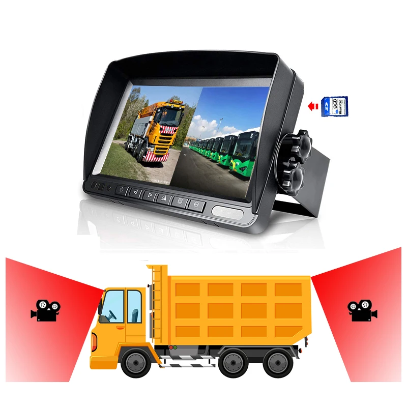 Тяжёлые 9-36v 7-дюймовый четырехъядерный монитор full hd 1080p передняя сторона тыловая камера Запись кран вилочного погрузчика для прицепа грузовика автобуса система