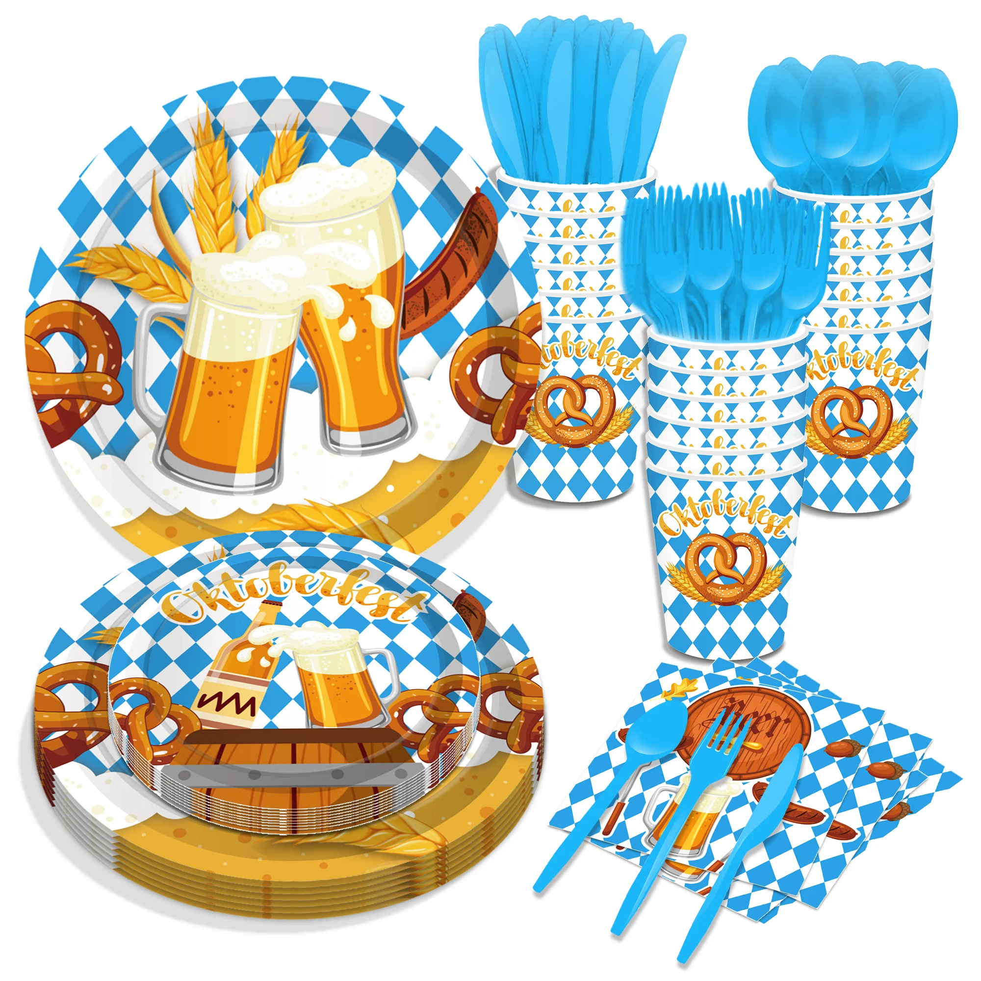 MM243 Customized Paper Plates Cups Napkins Tableware Set Party Supplies for German Beer Festival