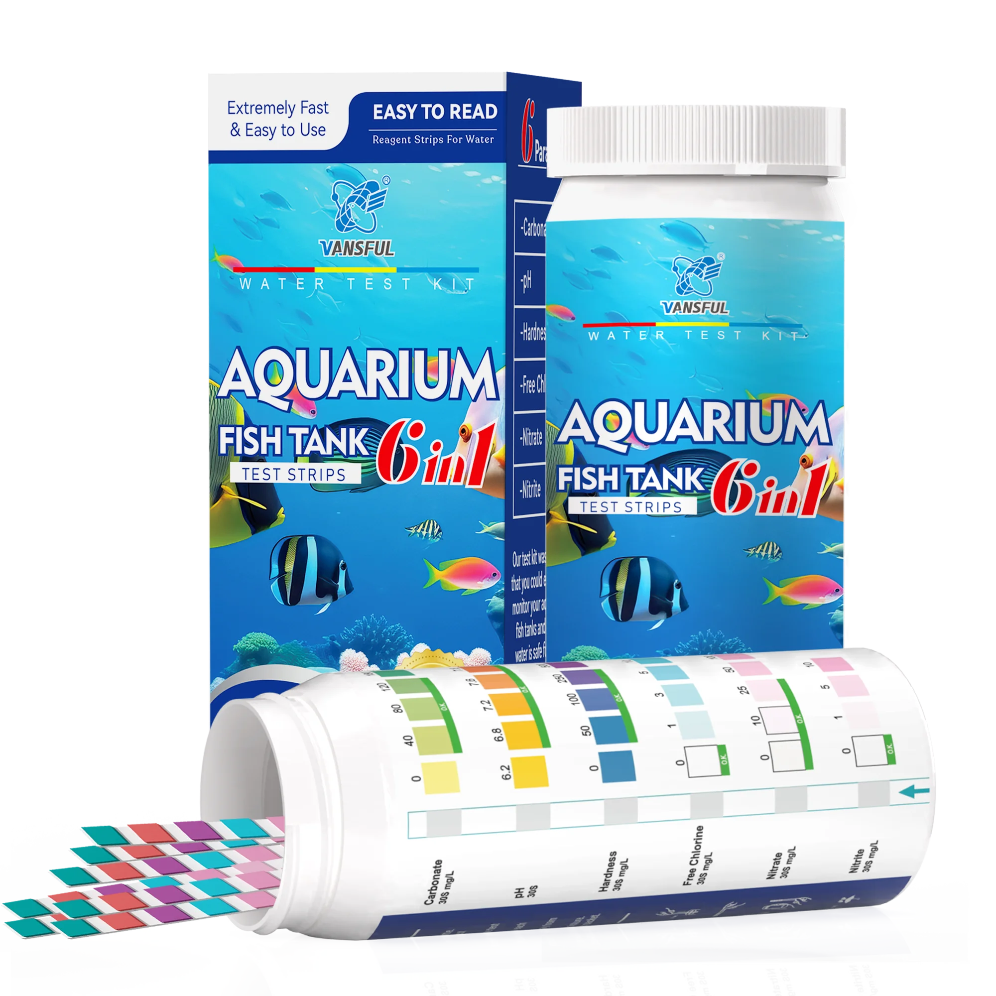 6 in 1 pH Nitrite Nitrate Hardness KH Aquarium Water Test Strips