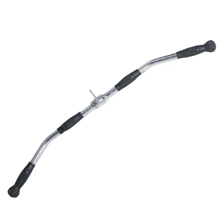 LAT Bar Cable Attachment with Rubber Handgrips Deluxe Heavy Duty Solid Curl Bar Revolving Hanger Home Gym Cable Attachments