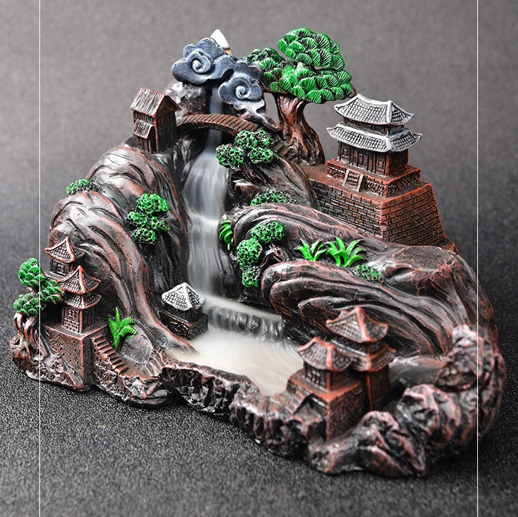 Resin rockery dragon backflow incense burner holder tea fragrance ceremony ornamental waterfall aromatherapy wholesale