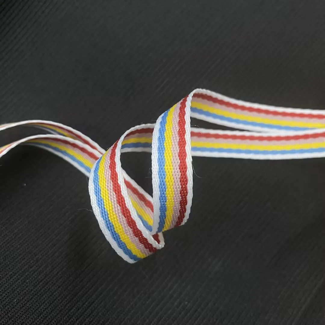 Custom polyester jacquard multi-color ribbon woven striped rainbow trim webbing for clothing accessories