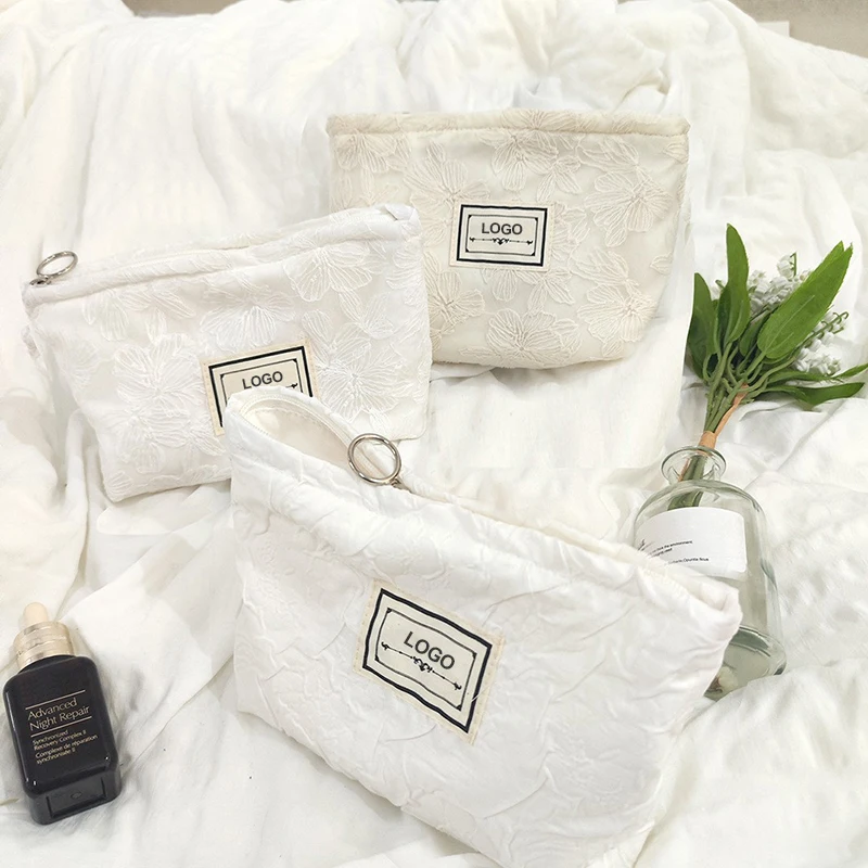 Travel Women Fashion Custom Floral Lace Fabric Mini Zipper Handbags Makeup Storage Organizer Mesh Cosmetic Pouch Bags