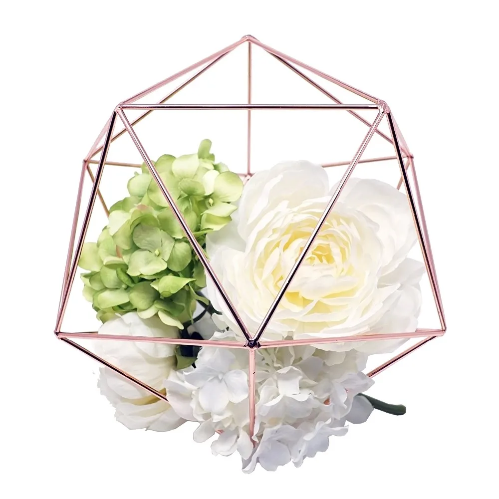 Wholesale gold wedding geometric handmade flower terrarium without glass geometric decor
