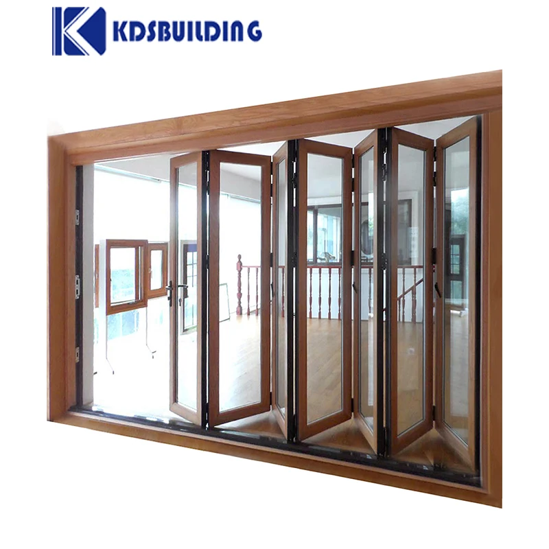 KDSBuilding Solid Teak Double Glass Horizontal Folding Garage Paint Colors Wood Doors