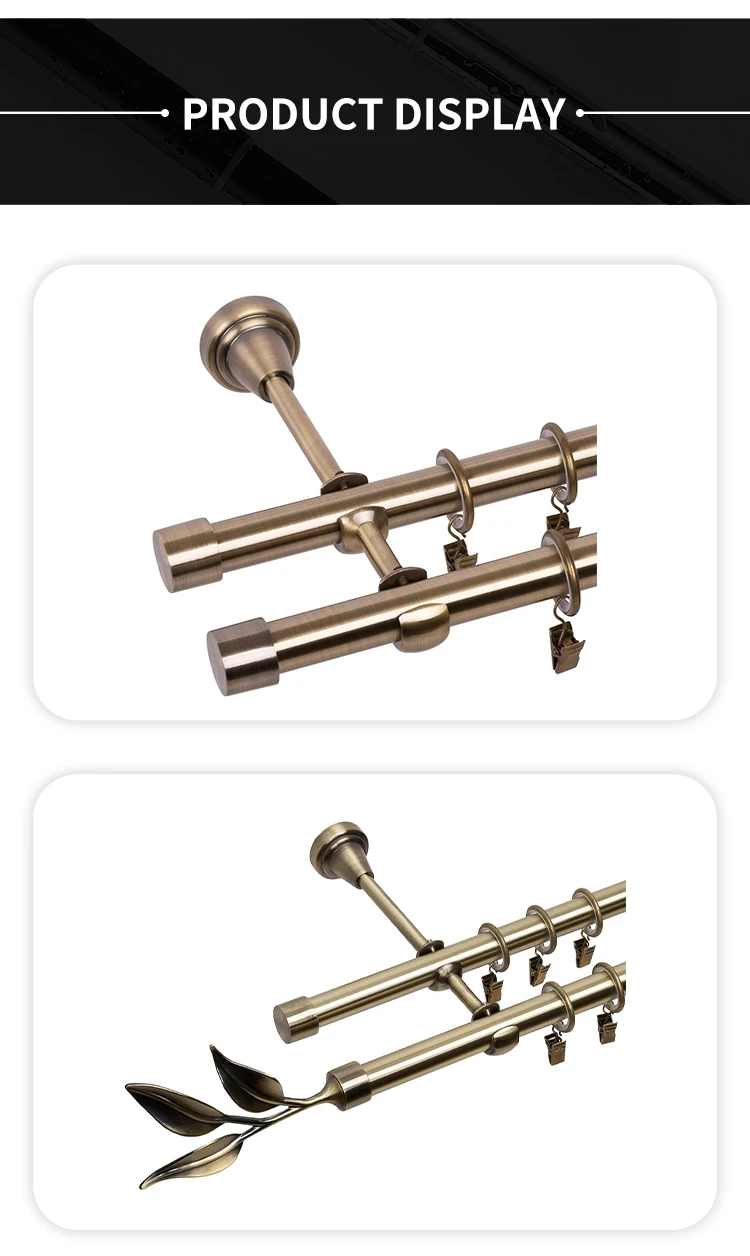 New Product Home Decor Metal Curtain Poles With Accessories,Antique Brass Double Curtain Rod