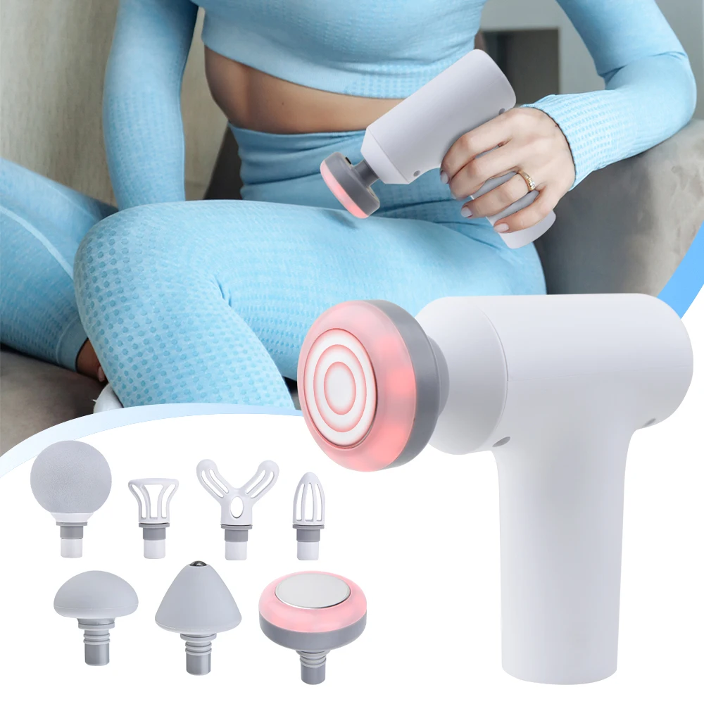 Best Selling Rechargeable Powerful Timer Mini Fascia Gun Muscle Massage Gun With Heated Massage Heads