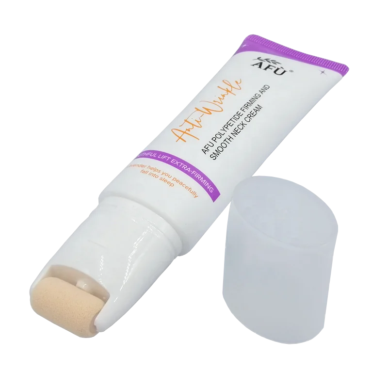 plastic squeeze cosmetic massage neck cream tube with sponge roller applicator