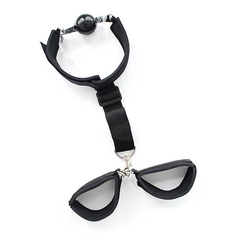 SM Fetish Slave bondage Back Cross Collar Strap Handcuffs Mouth Ball Gag Handcuffs For Couples Sexy Toys