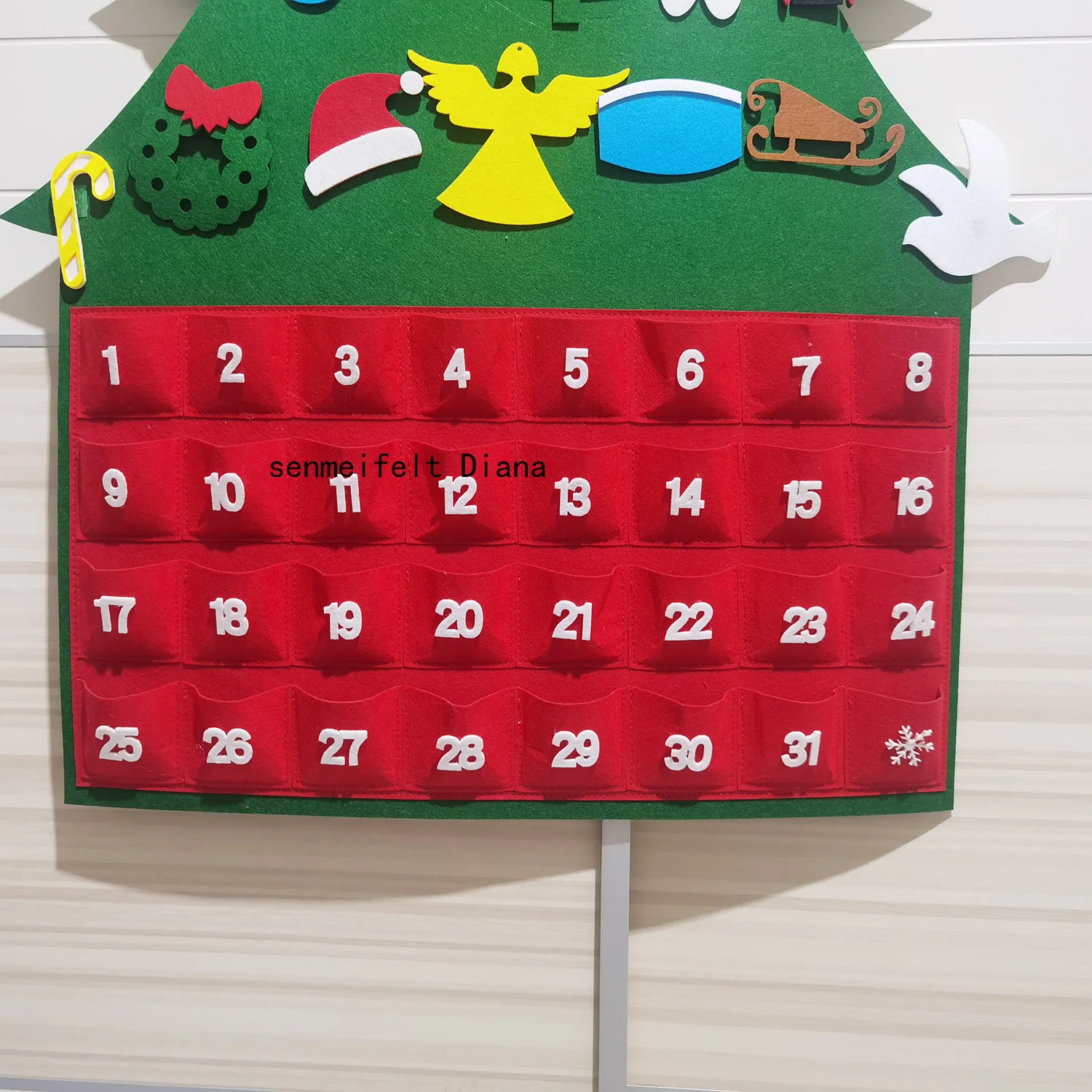 2022 new design DIY Christmas Tree Countdown Calendar Felt Christmas Tree Advent Calendar 31 Days