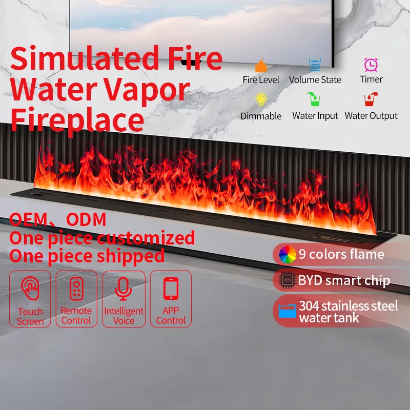 Customized 3D Water Vapour Intelligent Electric Fireplace Decor Fire Flame Muti-color Electric Fireplace Heater Voice Control