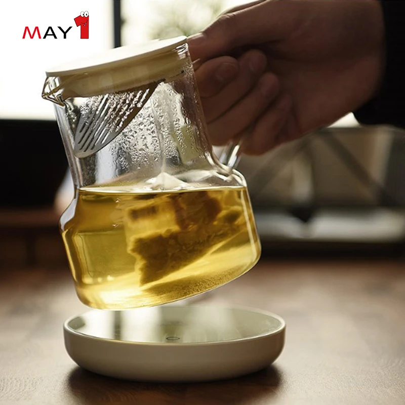 Minimalist high clear thermo proof cooking frozen glass filter tea pitcher