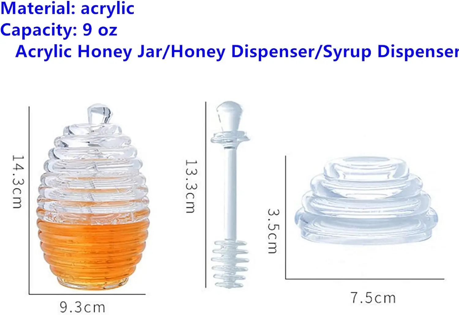 Clear Honey Jar with Dipper and Lid Cover Plastic Honey Bottles Pot