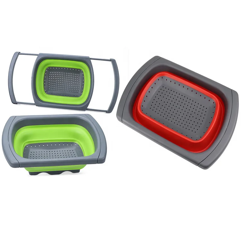 Plastic Drain Basket Kitchen Fruit Vegetable Washing Bowl Strainer With Telescopic Handle