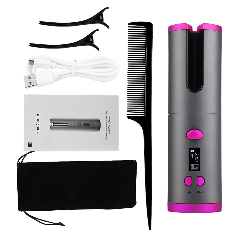 New Rechargeable Mini Travel Wireless Rotating Hair Curler Cordless Automatic Hair Curling Iron