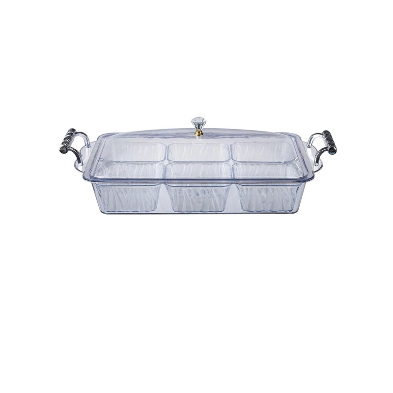 6 compartment bar tray elegant clear glass plate display plastic transparent tray snack plate