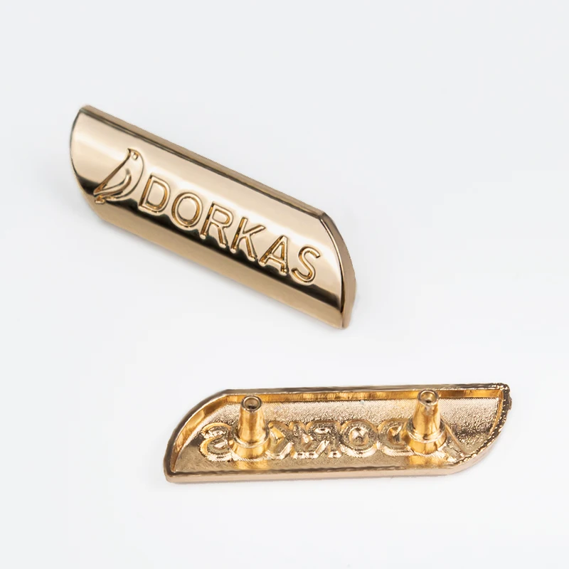 Band logo patch garment embossed jeans accessories custom bag metal logo label rose gold metal tag for bags