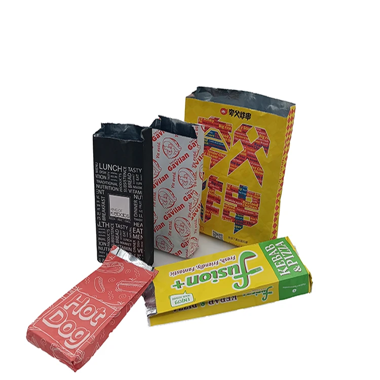 Custom Eco Takeaway Bbq Fast Food Hot Dog Sandwich Burger Packaging Greaseproof Aluminium Foil Lined Chicken Kraft Paper Bags