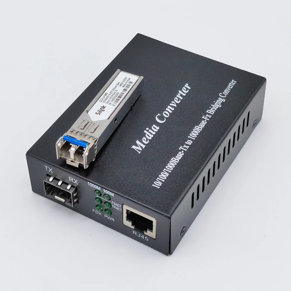 10/100/1000Base-T RJ45 to 1000Base-X SFP Slot Gigabit SFP to RJ45 Fiber Media Converter