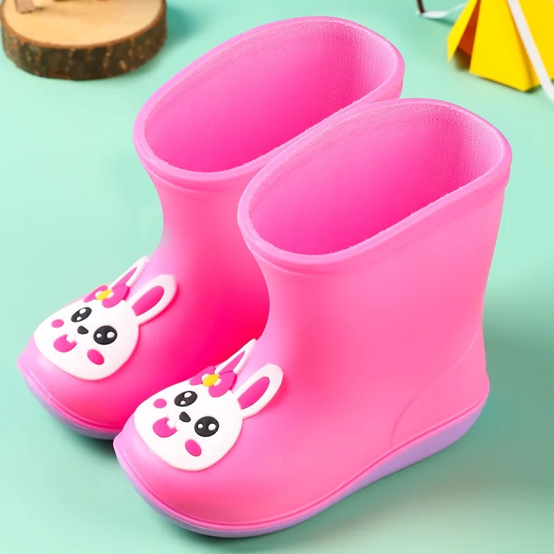 Детские ботинки для дождя, детская обувь с мультяшными животными, плюшевая теплая обувь для дождя для мальчиков и девочек, оптовая продажа