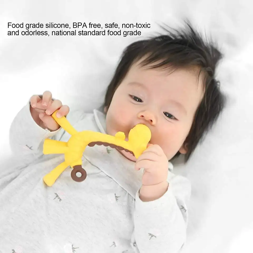 Huiye Bpa-Free Baby Giraffe Teether Toys Cute Food Grade Silicone Chew Toys Anti-Swallowing Ease Discomfort Baby Teether Toys