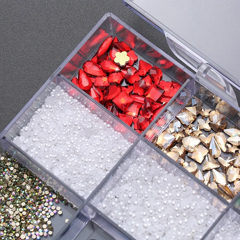 Wholesales Nail Art Sticker Rhinestone Multi Shape Colorful AB Glass Crystal Stone Decoration  Golden Flat Back Nail Art