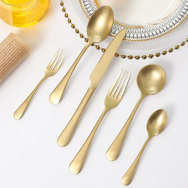 Harmony Luxury Hotel Wedding Flatware Long Flat Design Handle Spoon And Fork Set Stainless