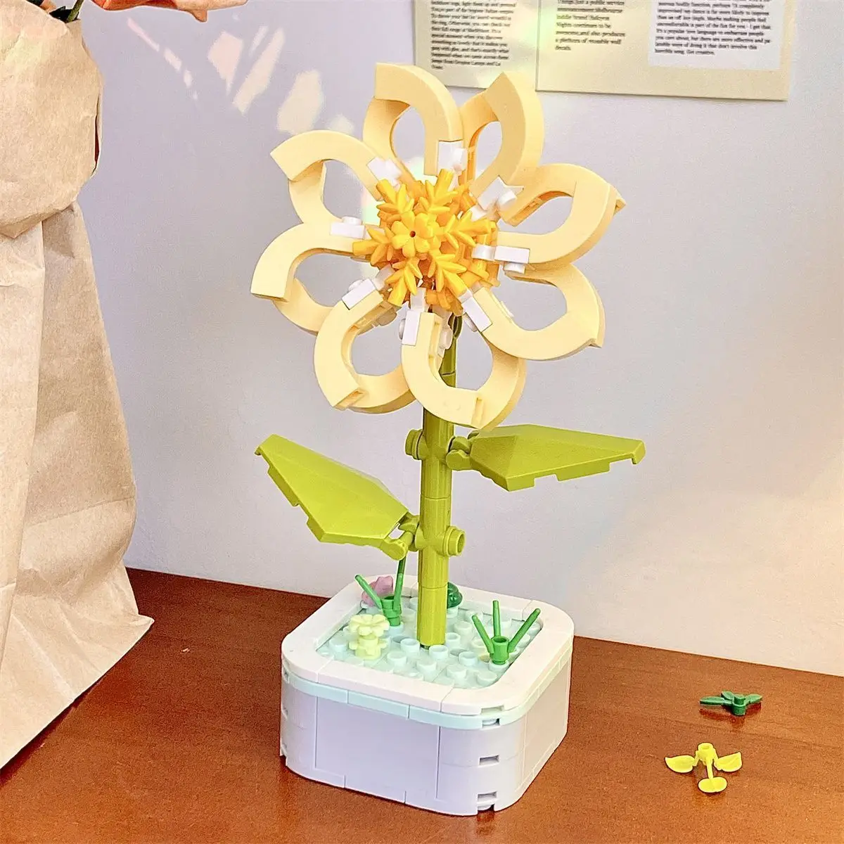Best prices building block flower basket small particle diy toy for children and girls assembled bouquet gift exclusive discount