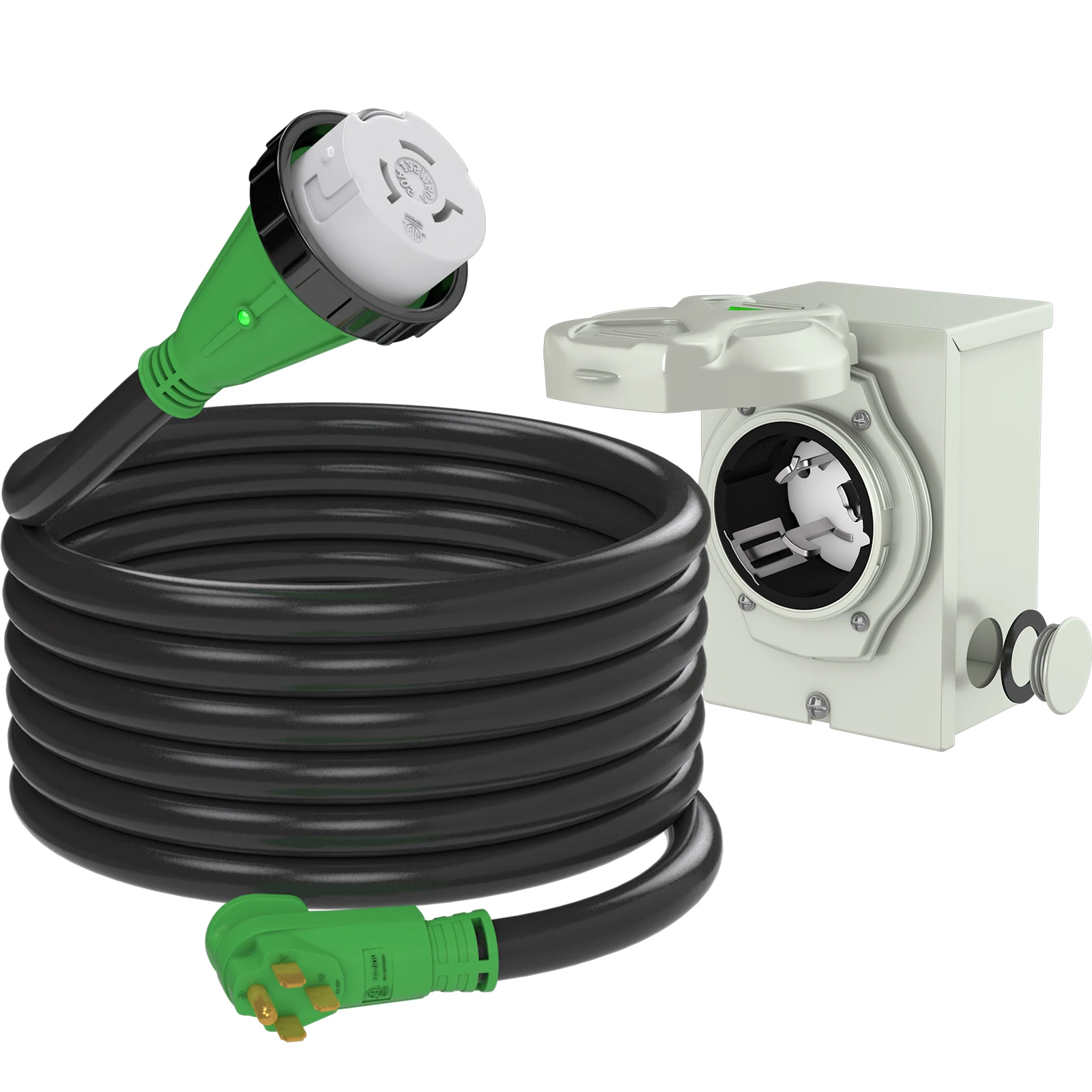 50Ft 50amp RV Detachable Power Extension Cord,50amp Generator Power Inlet Box,ETL listed