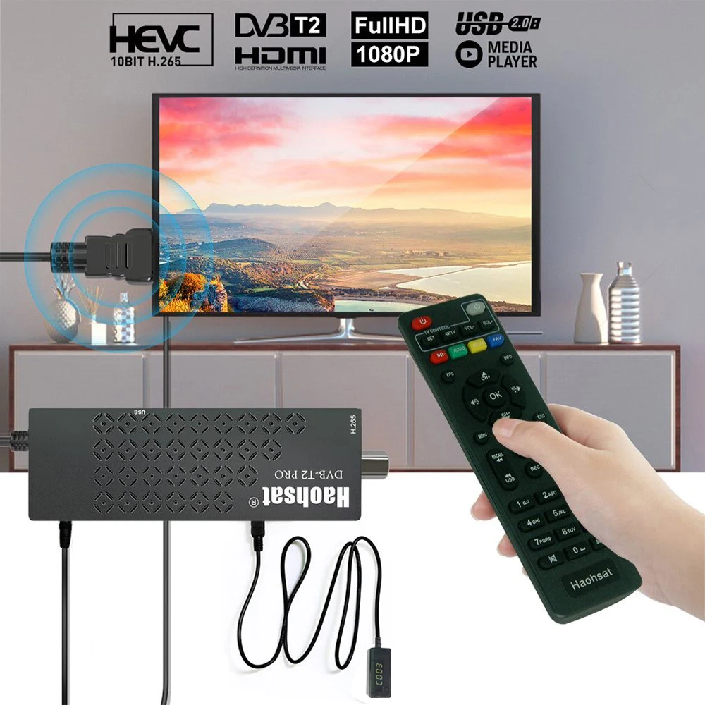 Haohsat CE RoHs Лучшая цена цифровой USB WIFI 1080p Hevc 10Bit Fire TV Stick 4K HD DVB T2 H265 для Италии Франции Германии
