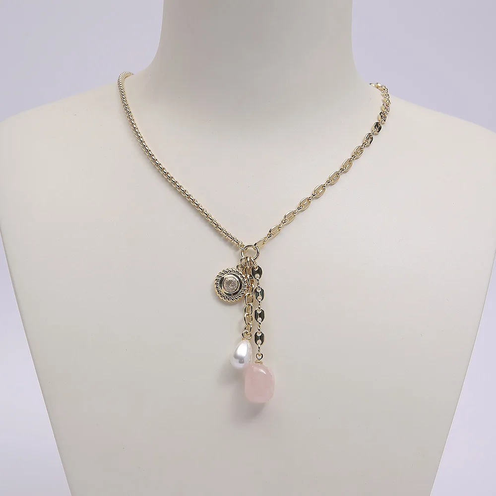 Simple and versatile long pendant single-layer necklace temperament retro palace mixed pendant lasso necklace jewelry female