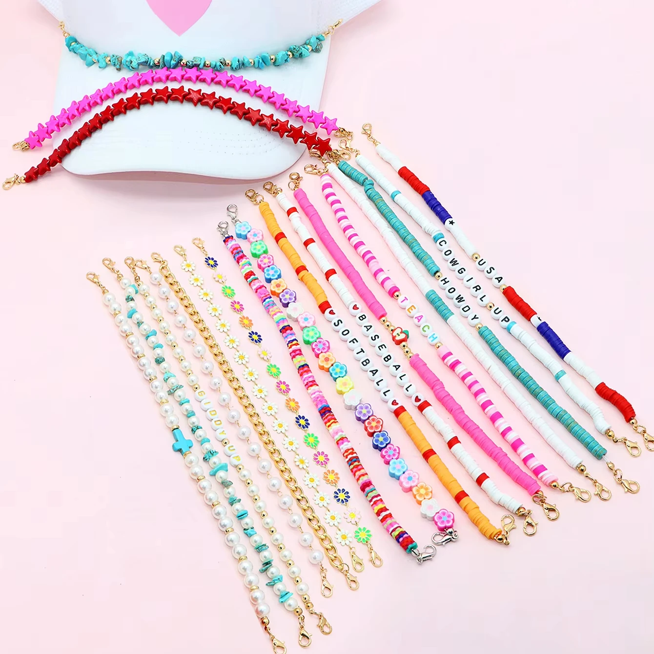 2024 Trucker Hat Chains Creative Custom Stone Beads Alloy Enamel Beaded Chain For Hat