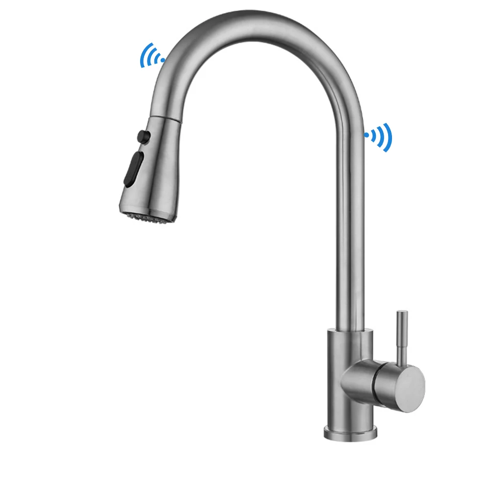 
Deck Mounted Brass Pull Down Brushed Nickel Automatic Smart faucet 