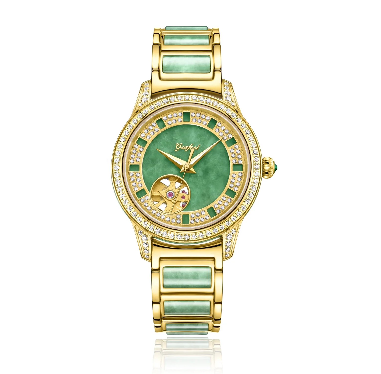 RTS Stainless Steel With Jade Wrist Watch Japan Movement Mechanical Watches for Women and Men