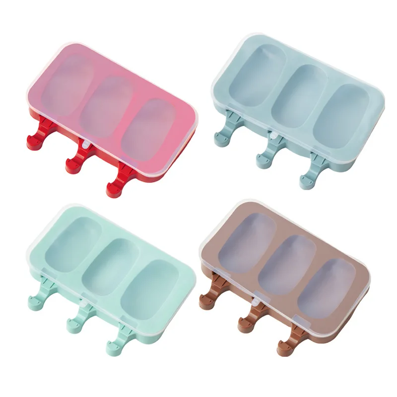 Homemade Oval Ice Cream Popsicle Mold Diy New Style With Lid 3 Silicone Ice Cream Mold