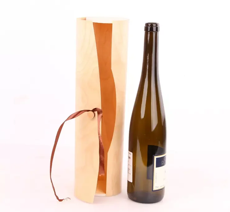 Round Wood Tube Wine Box Unfinished Birch Wood Veneer Wine Gift Box for Single Bottle